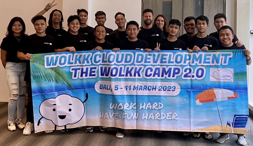 Wolkk Camp 2.0 Team mit Banner auf Bali
